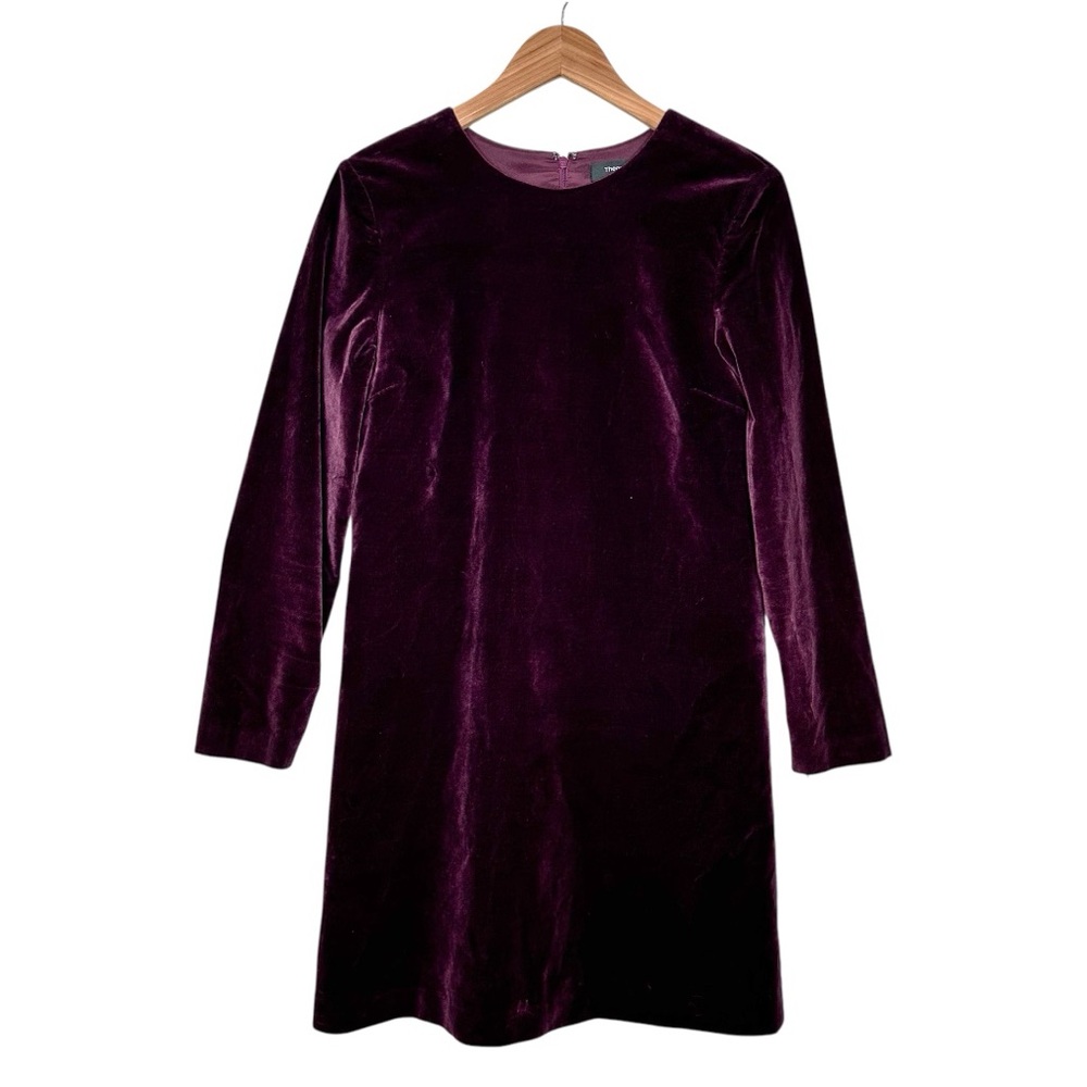 Theory Velvet Shift Dress Size 6 Wynter Purple Wine Plum Stretch Cotton - Picture 10 of 10